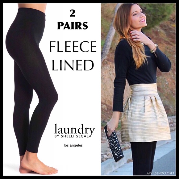 2 BLACK FLEECE LINED LEGGINGS TIGHTS A3C - Picture 8 of 15